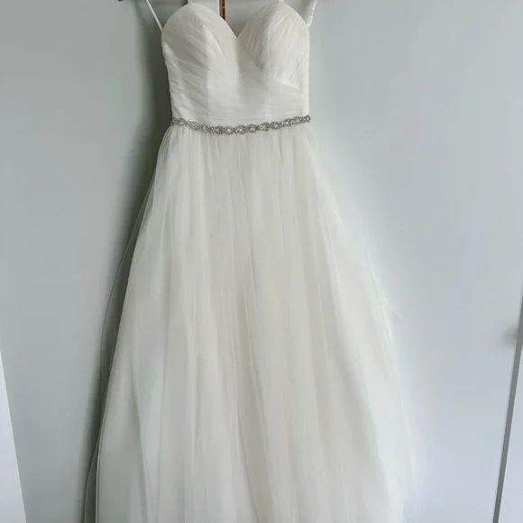 David's Bridal | Dresses | Davids Bridal Strapless Sweetheart Tulle Wedding  Dress With Silver Crystal Sash | Poshmark